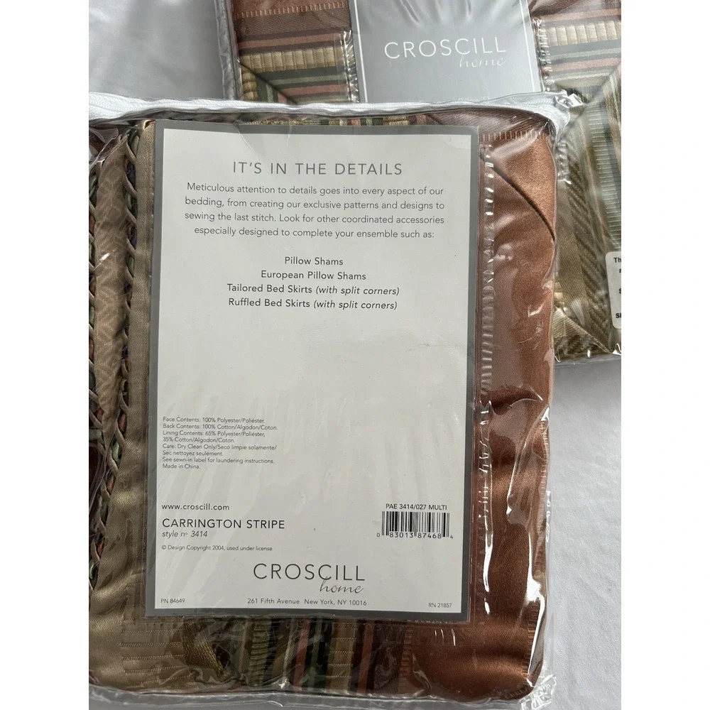 Set of 2 Croscill Carrington Stripe Euro Shams Brown Bronze 27